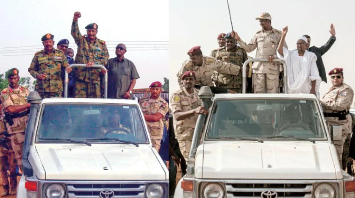 Sudan Egemenlik Konseyi Başkanı ve Ordu Komutanı Korgeneral Abdulfettah el-Burhan (solda) ile Sudan Egemenlik Konseyi Başkan Yardımcısı ve Hızlı Destek Kuvvetleri Komutanı Korgeneral Muhammed Hamdan Daklu (Hamideti), 2019 (AFP)
