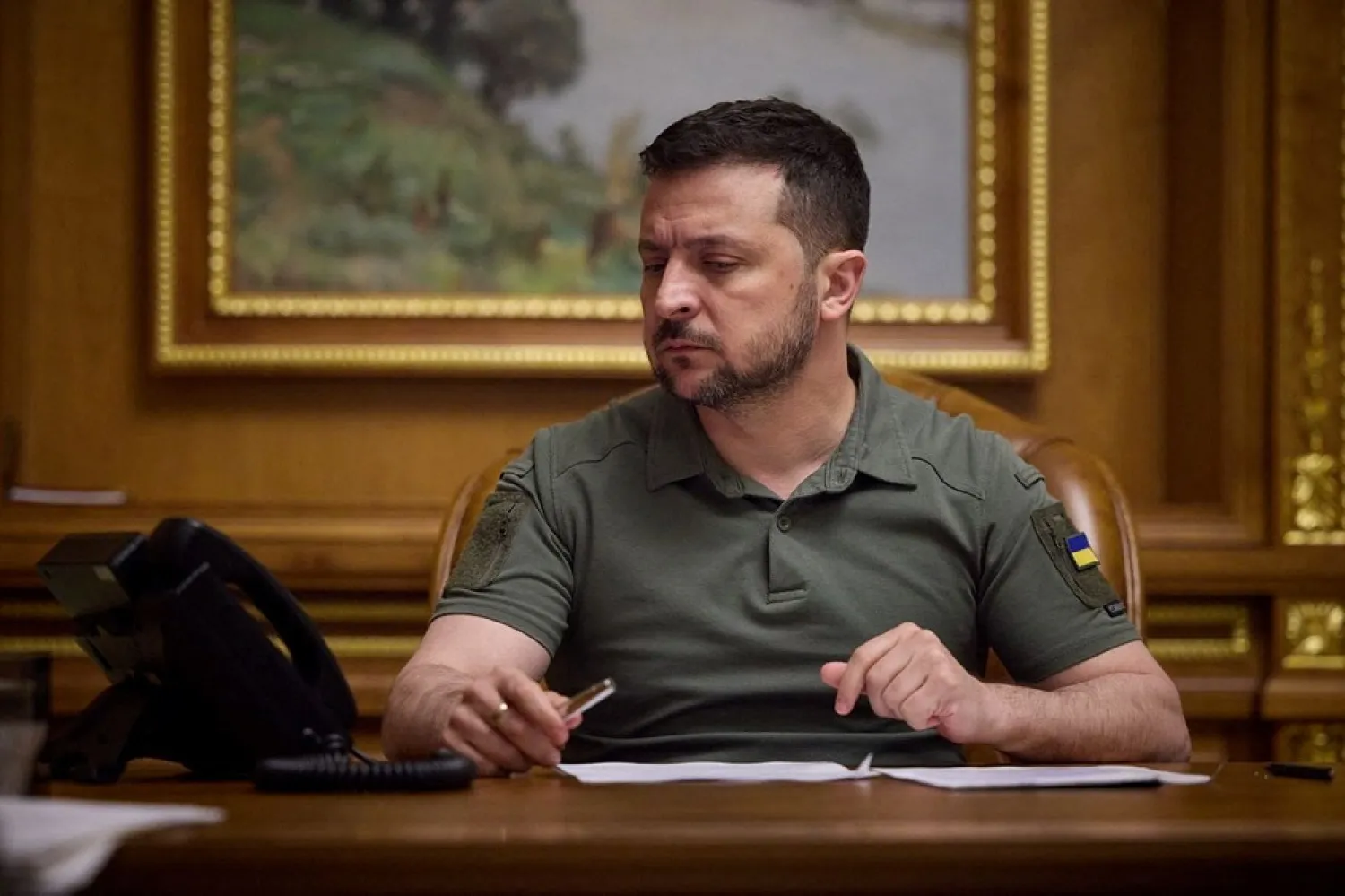 Ukraine's President Volodymyr Zelenskyy speaks with Chinese President Xi Jinping via phone line, amid Russia's attack on Ukraine, in Kyiv, Ukraine April 26, 2023. (Ukrainian Presidential Press Service/Handout via Reuters)