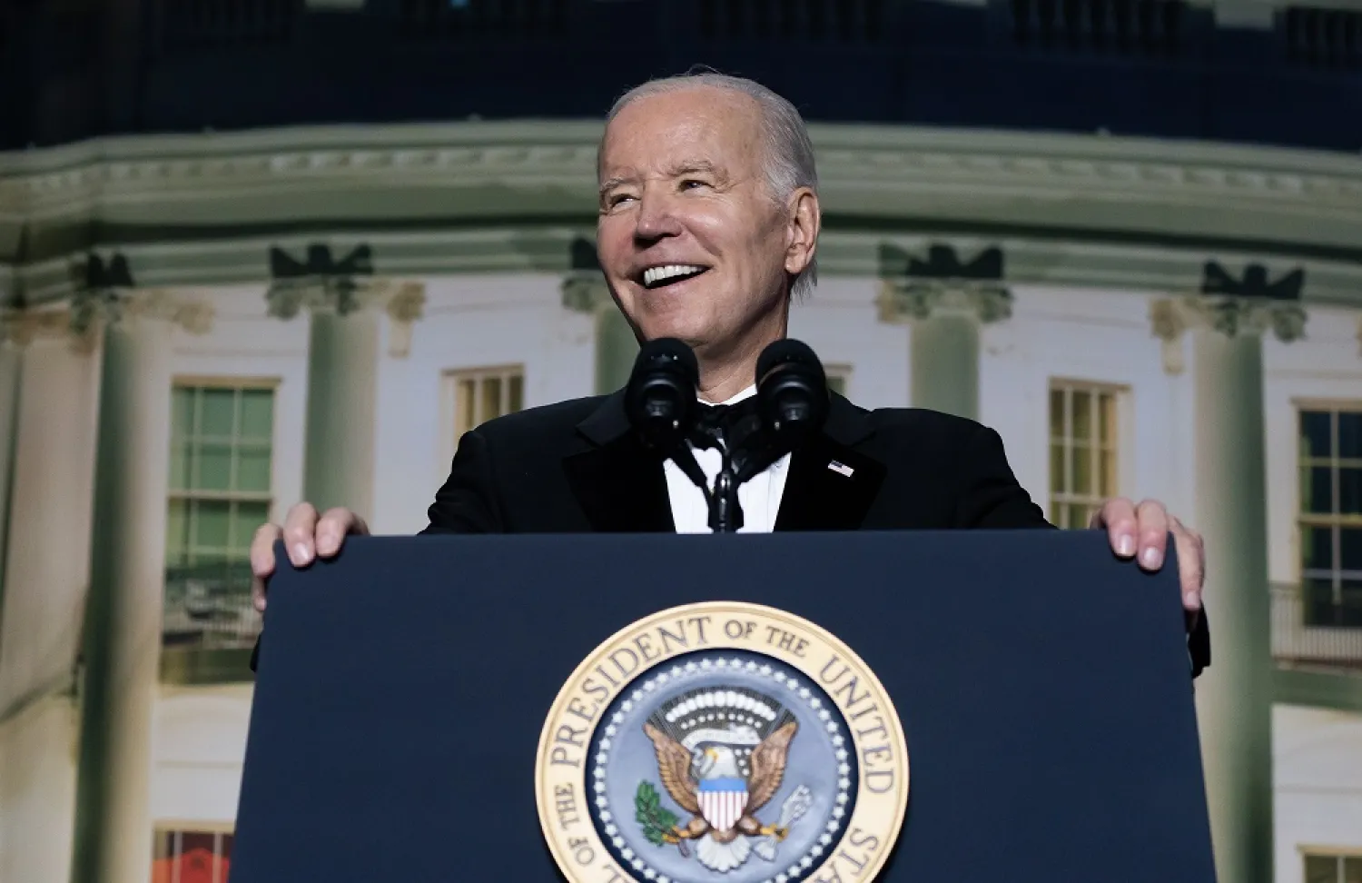 US President Joe Biden speaks during the White House Correspondents' Association (WHCA) dinner in Washington, DC, US, 29 April 2023. (EPA)