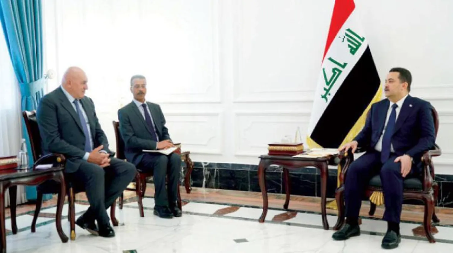Iraqi Prime Minister Mohammed Shia Al-Sudani holds talks with Italian Defense Minister Guido Crosetto in Baghdad on Tuesday. (Iraqi government) 