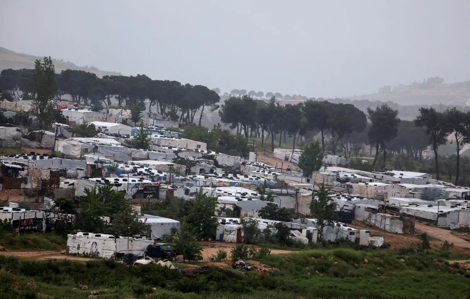 A general view shows tents at a camp for Syrian refugees, in Ibl al-Saqi village, southern Lebanon April 30, 2023. (Reuters)