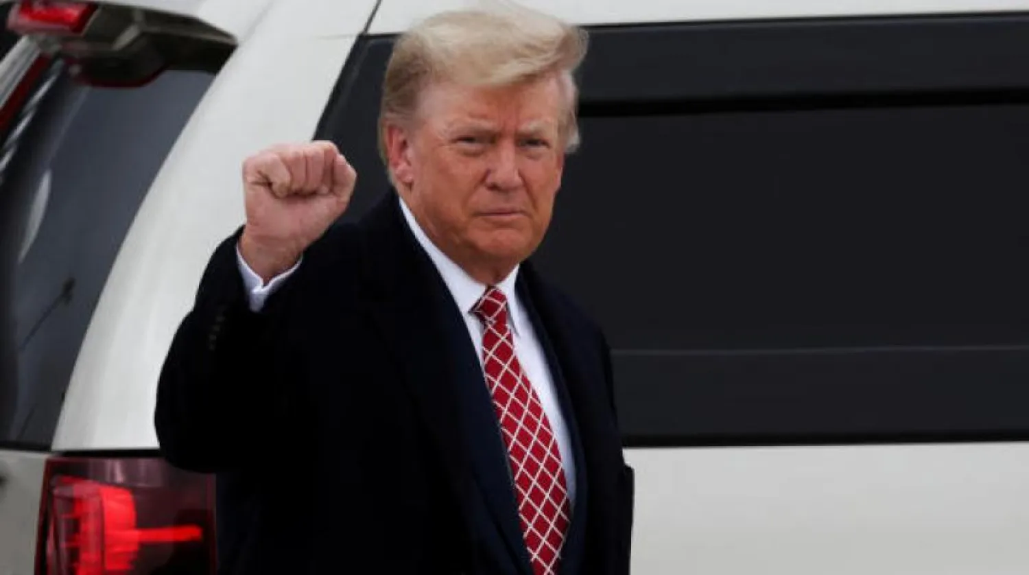 Former US President Donald Trump arrives at Aberdeen airport on Monday for a short trip to visit his golf courses in Scotland and Ireland. - Reuters 