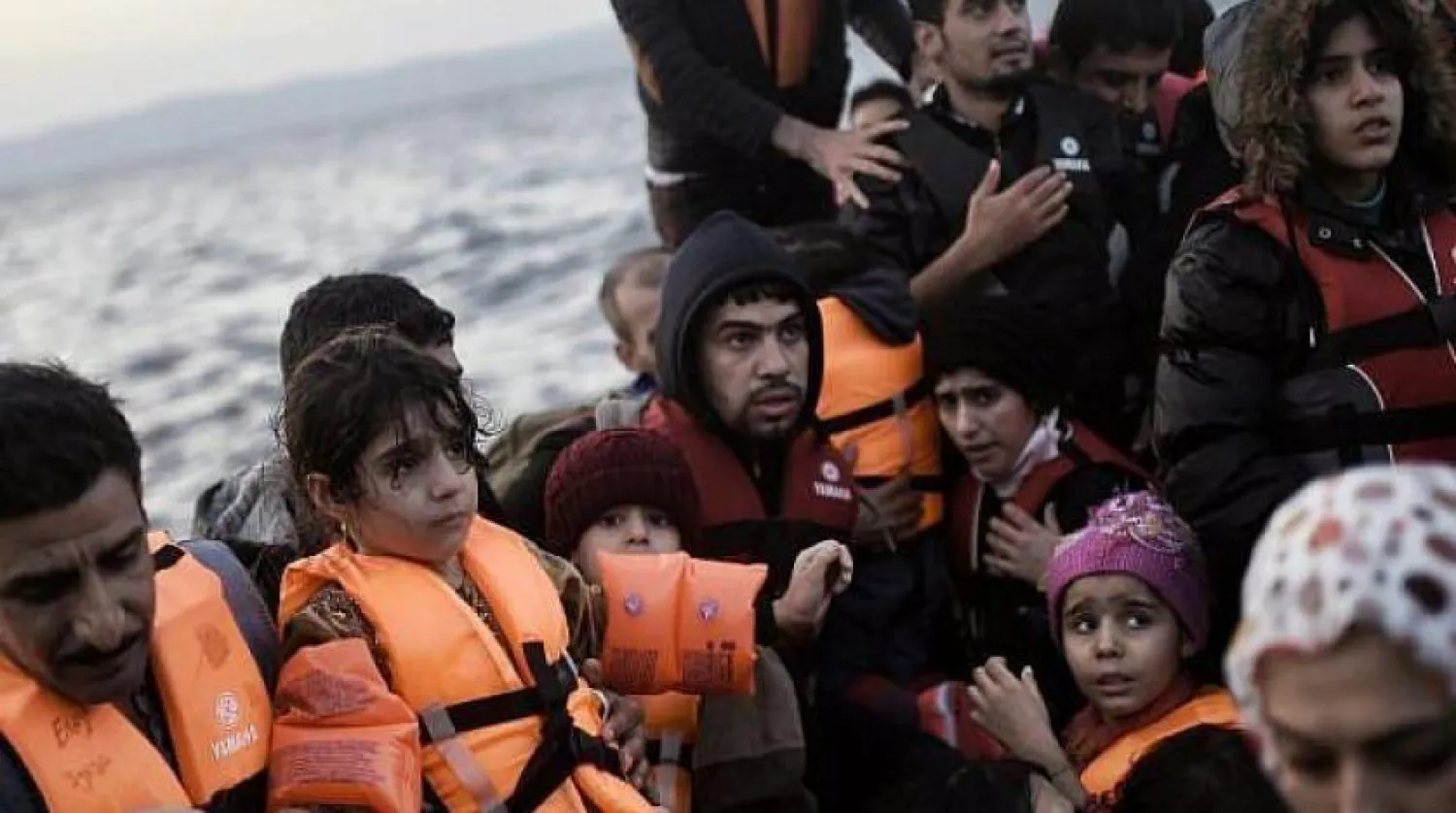 Refugees on their way from Türkiye to the Greek island of Lesbos across the Aegean Sea (AFP)
