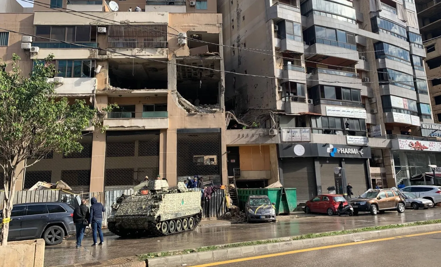 آليات للجيش اللبناني وعناصر أمنية بمحاذاة موقع اغتيال العاروري في الضاحية (الشرق الأوسط)