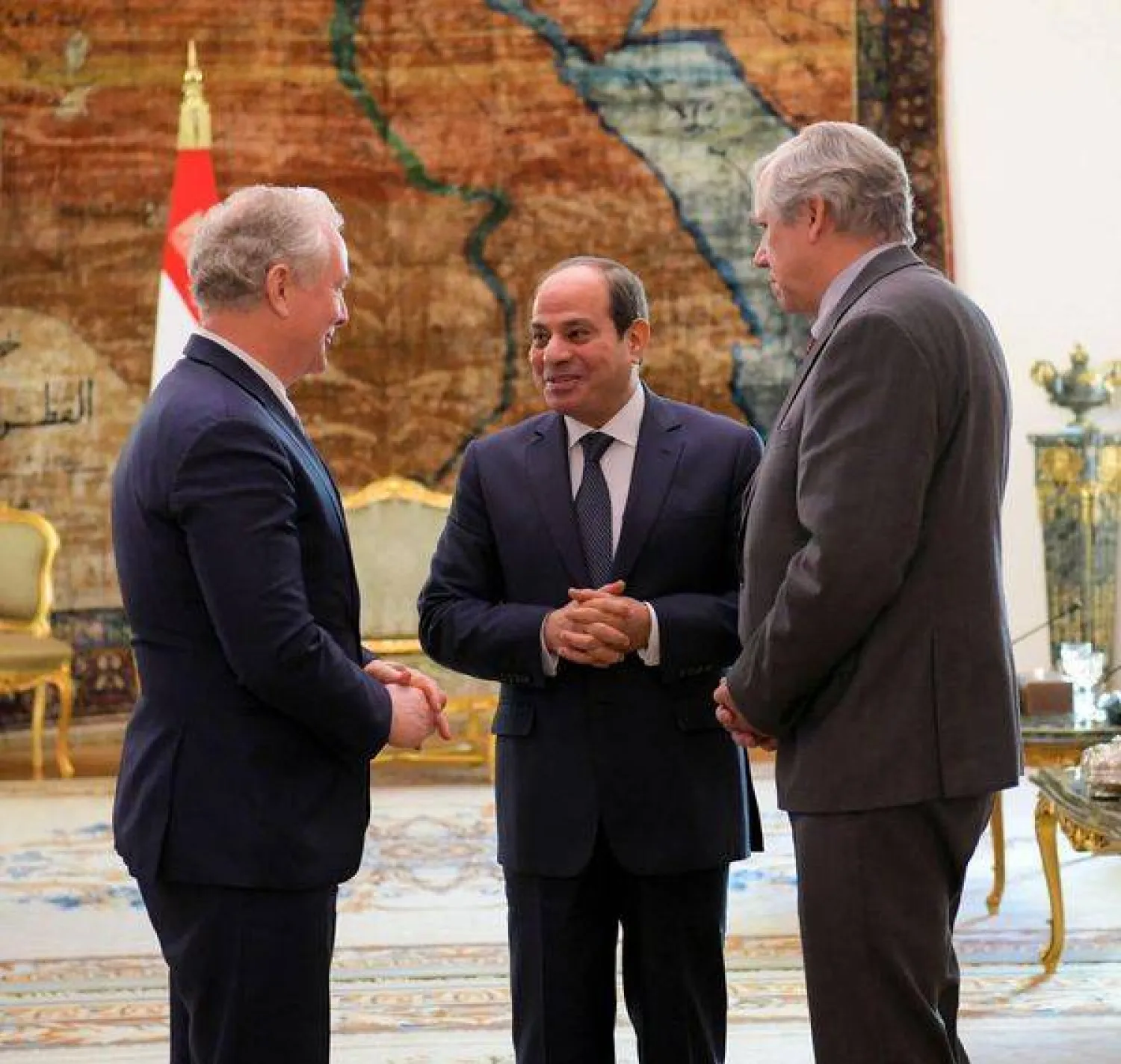 مشاورات السيسي مع كريستوفر فان هولين وجيفري ميركلي في القاهرة تناولت القضية الفلسطينية (الرئاسة المصرية)