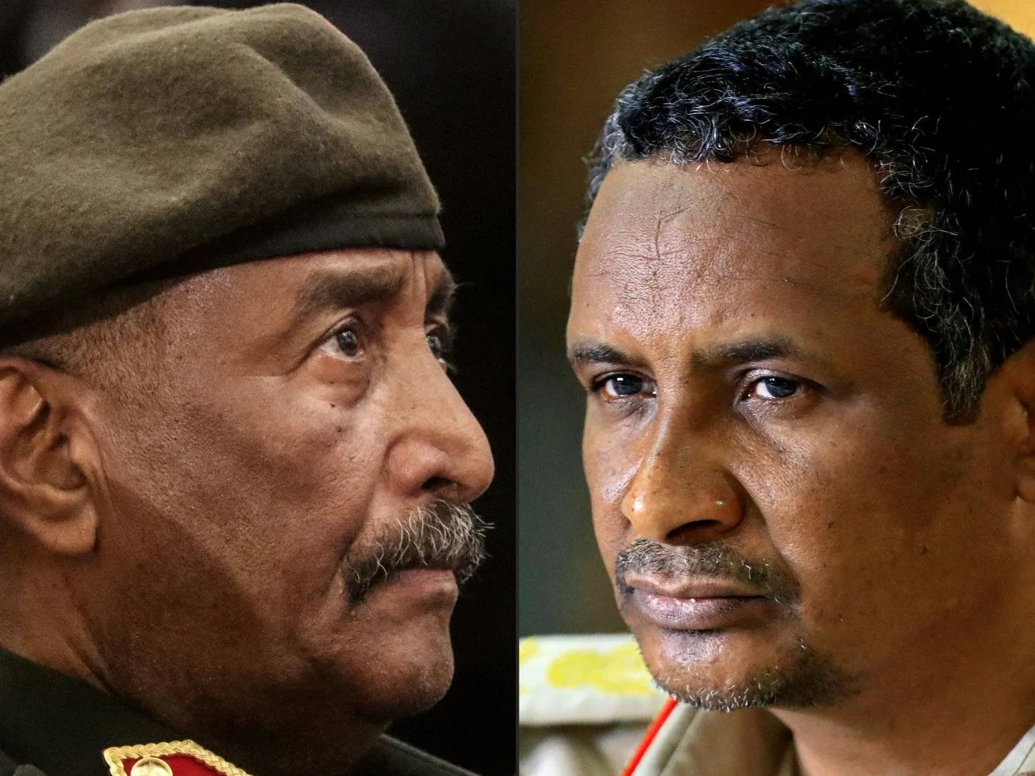 قائد الجيش عبد الفتاح البرهان (يسار) وقائد «قوات الدعم السريع» محمد حمدان دقلو الشهير بحميدتي (أرشيفية)
