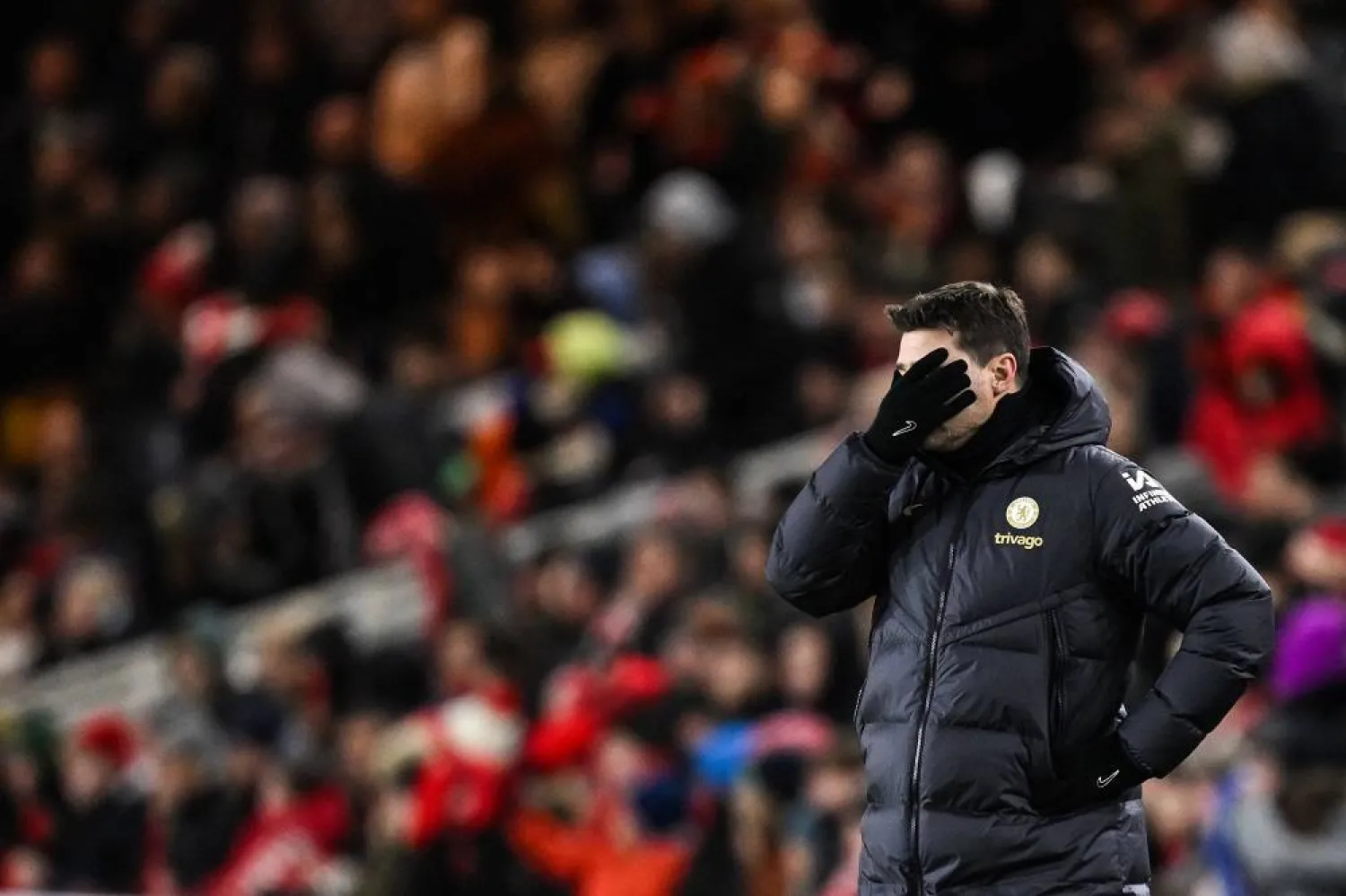 Chelsea's Argentinian head coach Mauricio Pochettino during the English League Cup first-leg semifinal football match between Middlesbrough and Chelsea at the Riverside Stadium in Middlesbrough, northeast England on January 9, 2024. (AFP)