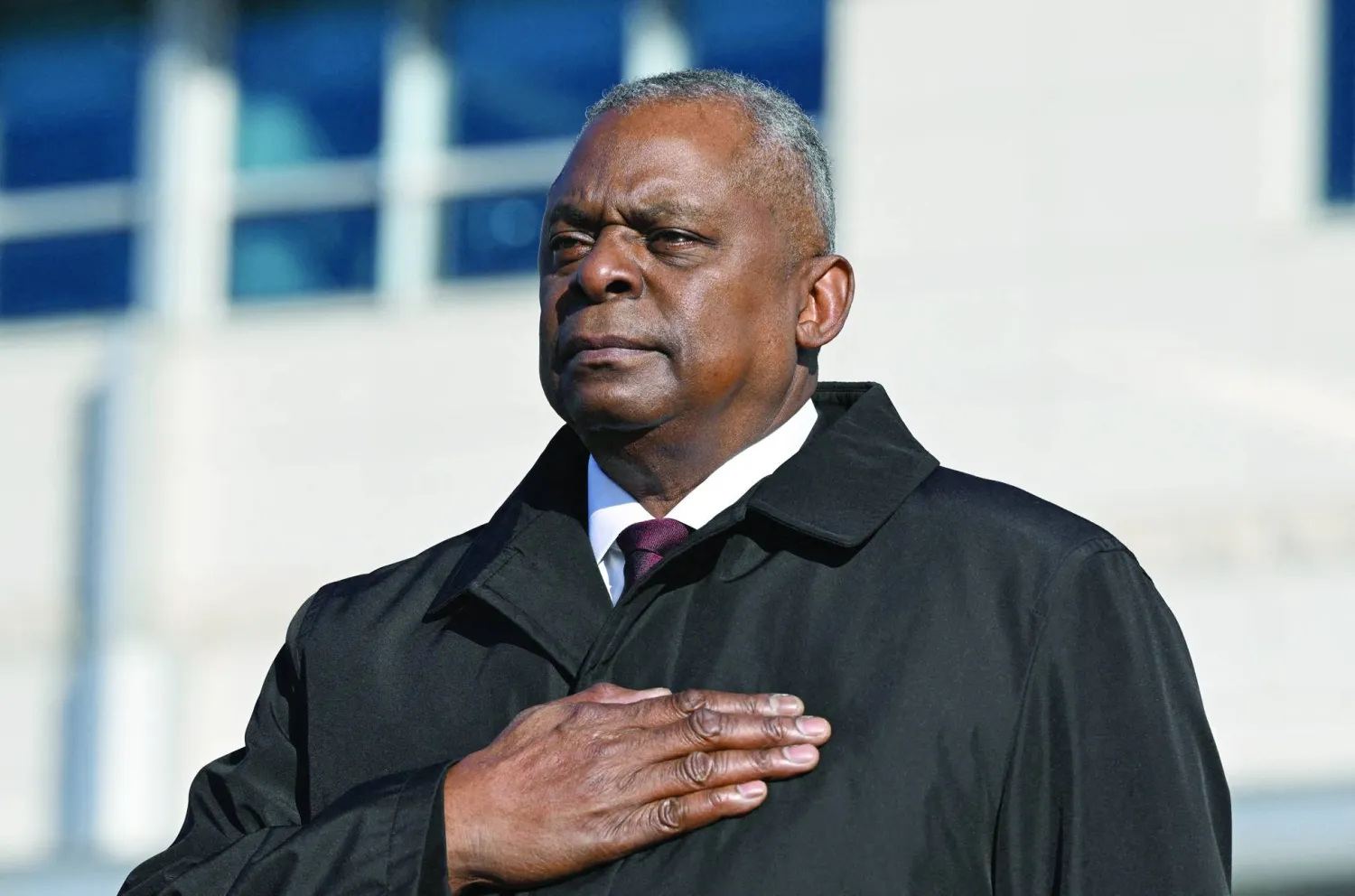 
أوستن لدى حضوره حفل ترحيب بنظيره الكوري الجنوبي في 13 نوفمبر 2023 (رويترز)