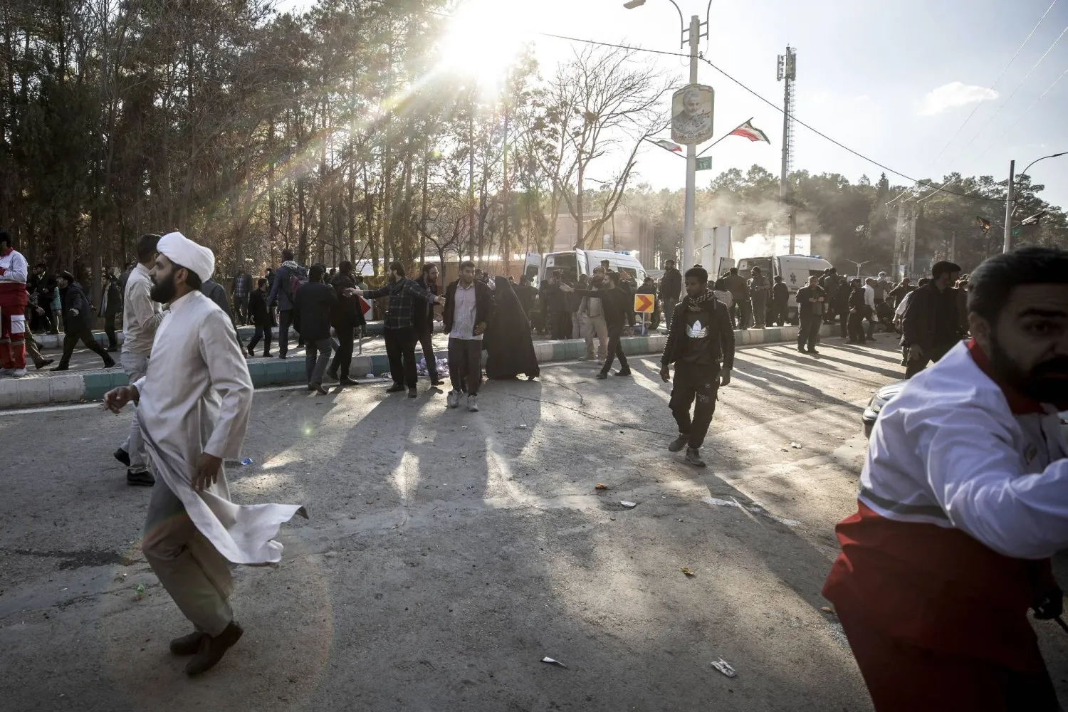 People are running after an explosion in Kerman on January 3 (AP)
