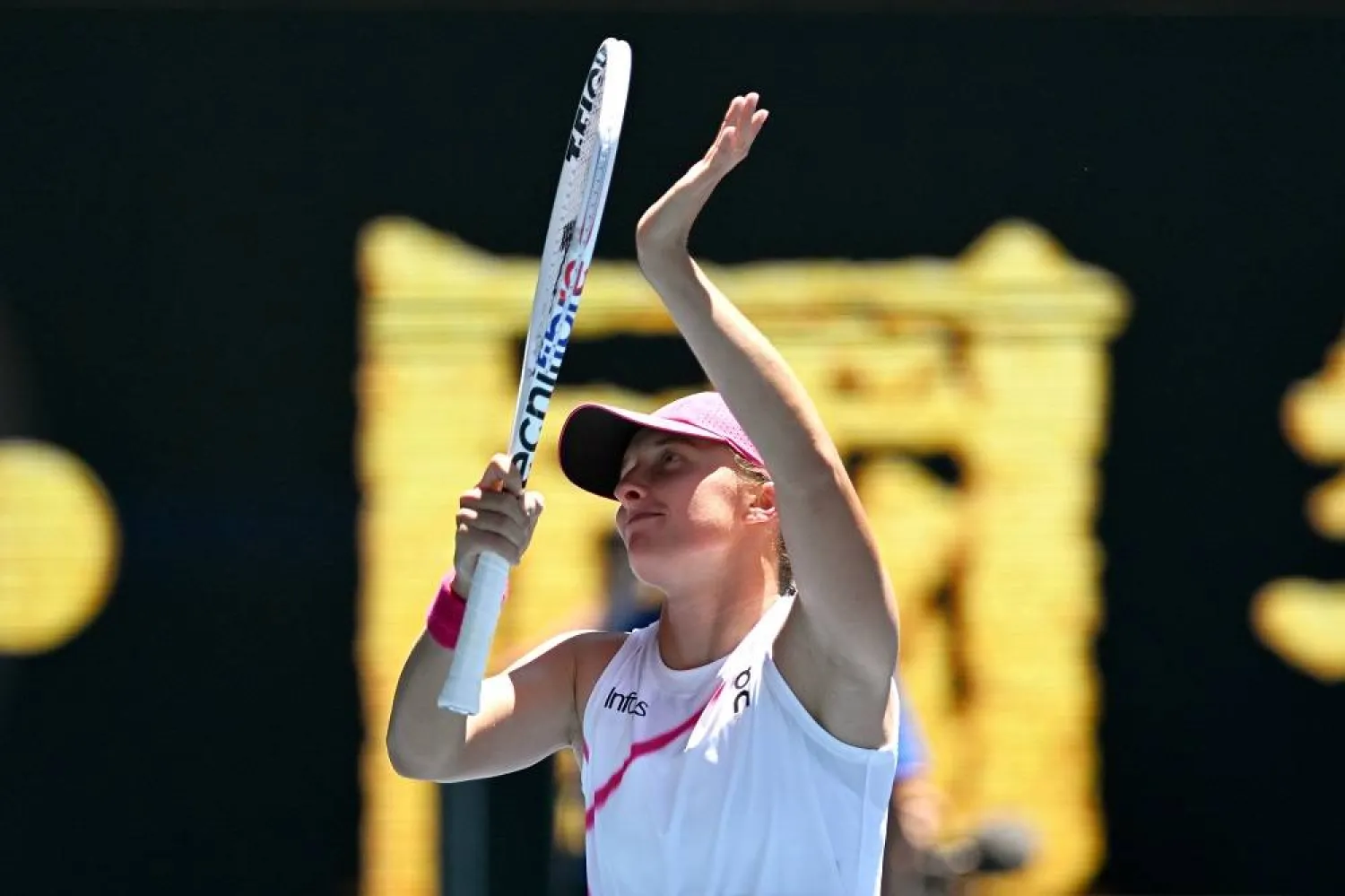 Iga Swiatek of Poland reacts after winning her first round match against Sofia Kenin of the USA on Day 3 of the 2024 Australian Open at Melbourne Park in Melbourne, Australia 16 January 2024. (EPA)