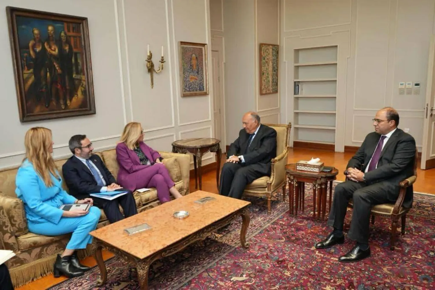 شكري خلال لقاء كبيرة منسقي الأمم المتحدة للشؤون الإنسانية وإعادة الإعمار في غزة (الخارجية المصرية)