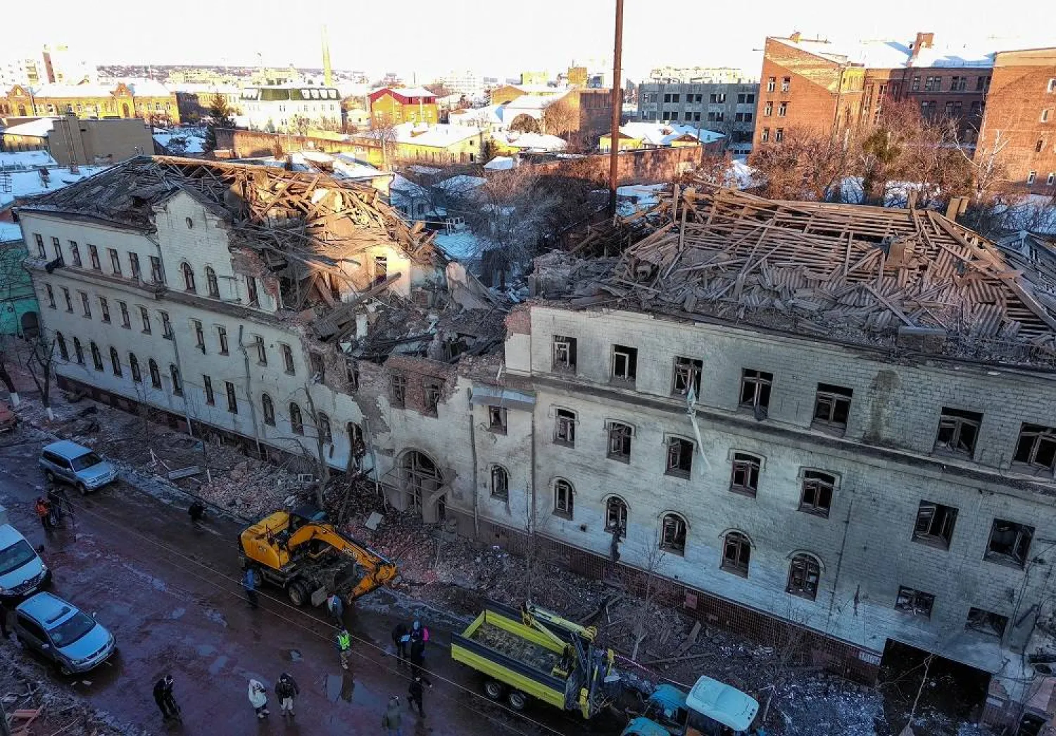 A general view shows a building heavily damaged by a Russian missile strike, amid Russia's attack on Ukraine, in central Kharkiv, Ukraine January 17, 2024. (Reuters)