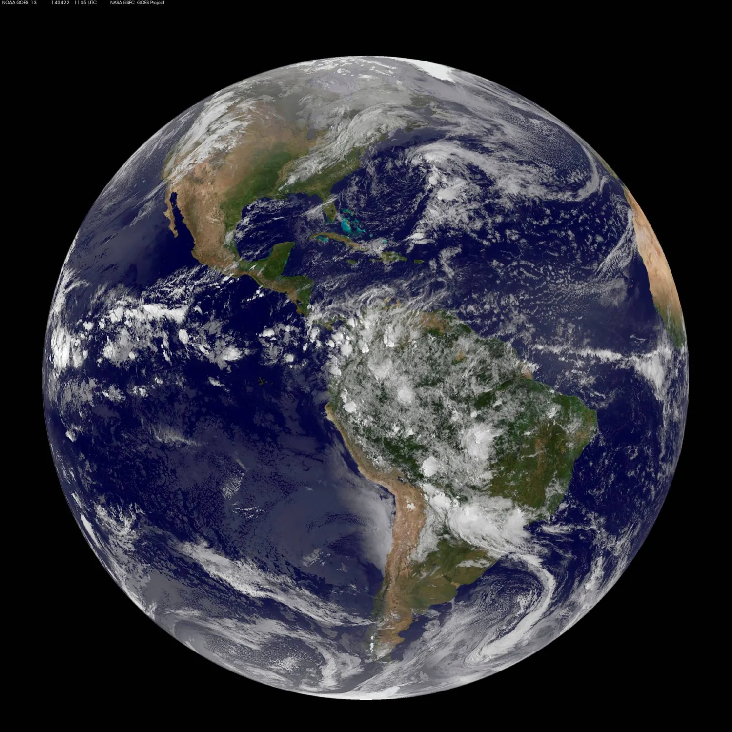 The planet Earth as seen from NOAA's GOES-East satellite, April 22, 2014. (Reuters Photo)
