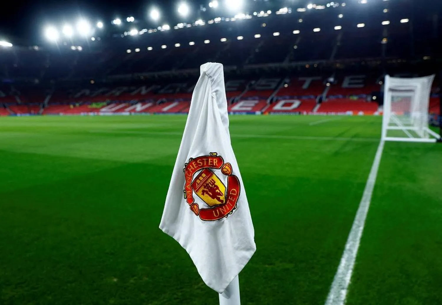 Football - Champions League - Group A - Manchester United v Bayern Munich - Old Trafford, Manchester, Britain - December 12, 2023 General view of a corner flag inside the stadium before the match. (Reuters)