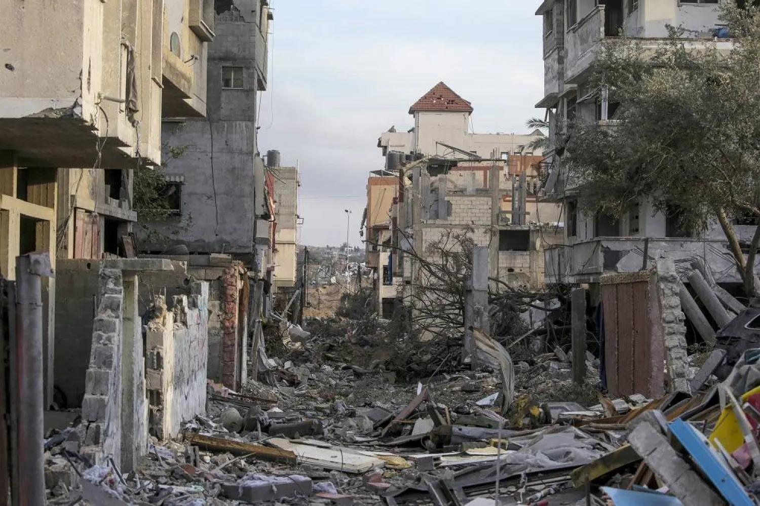 A destroyed area in Al Bureij refugee camp, Gaza Strip, 18 January 2024, following Israeli military operations at the camp. (EPA)