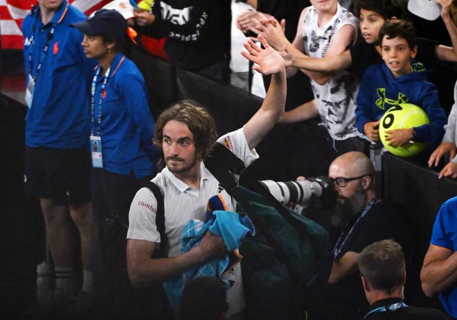  Tennis - Australian Open - Melbourne Park, Melbourne, Australia - January 21, 2024 Greece’s Stefanos Tsitsipas reacts as he walks off the court after losing his fourth round match against Taylor Fritz of the US. (Reuters)