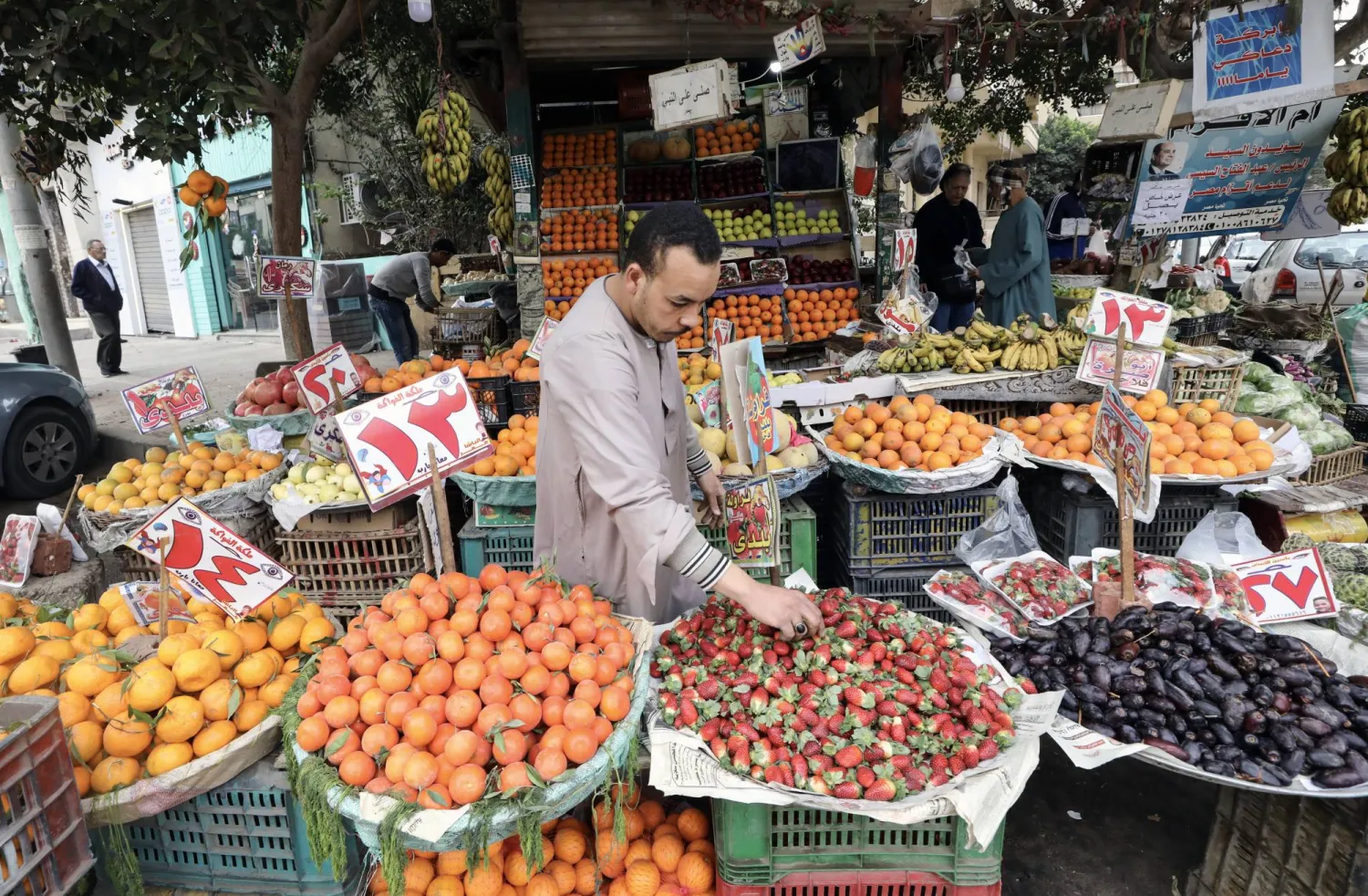 بائع خضراوات وفاكهة في القاهرة (إ.ب.أ)