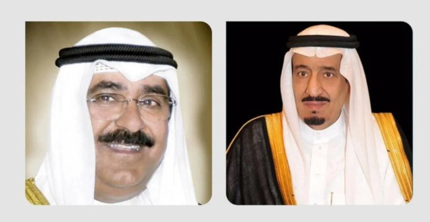 خادم الحرمين الشريفين والشيخ مشعل الأحمد الجابر الصباح (الشرق الأوسط)