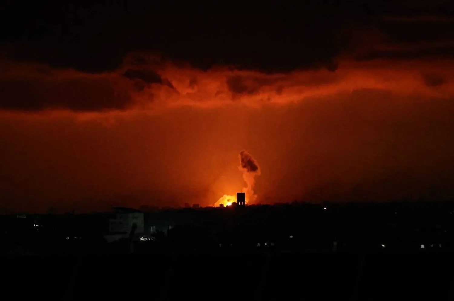 Smoke and flames rise in Rafah in the southern Gaza Strip during Israeli bombardment on January 29, 2024, amid ongoing battles between Israel and the Palestinian militant group Hamas. (AFP)
