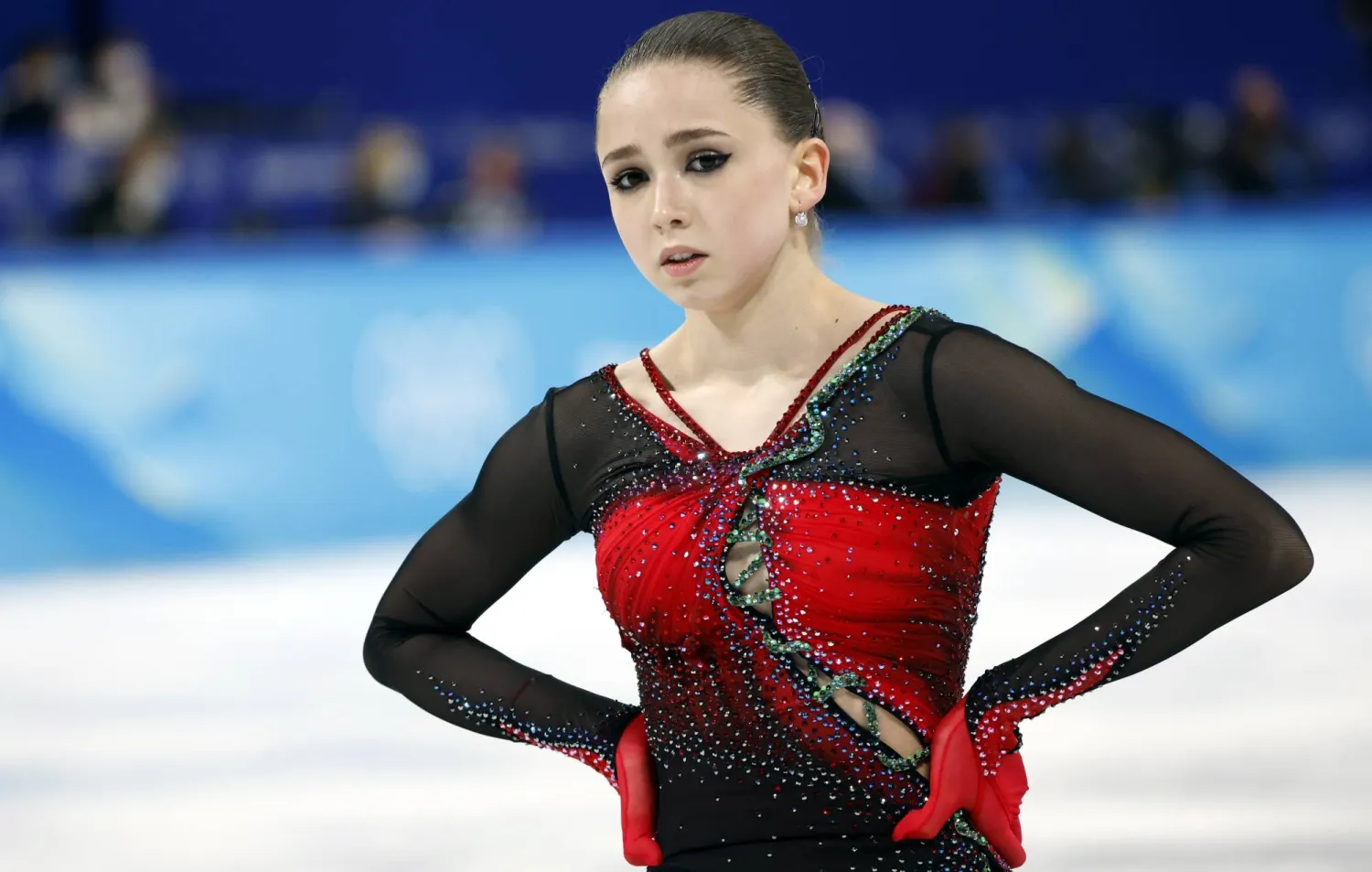 Kamila Valieva of Russian Olympic Committee reacts after the Women's Free Skating of the Figure Skating events at the Beijing 2022 Olympic Games, Beijing, China, 17 February 2022 (reissued 29 January 2024). EPA/HOW HWEE YOUNG