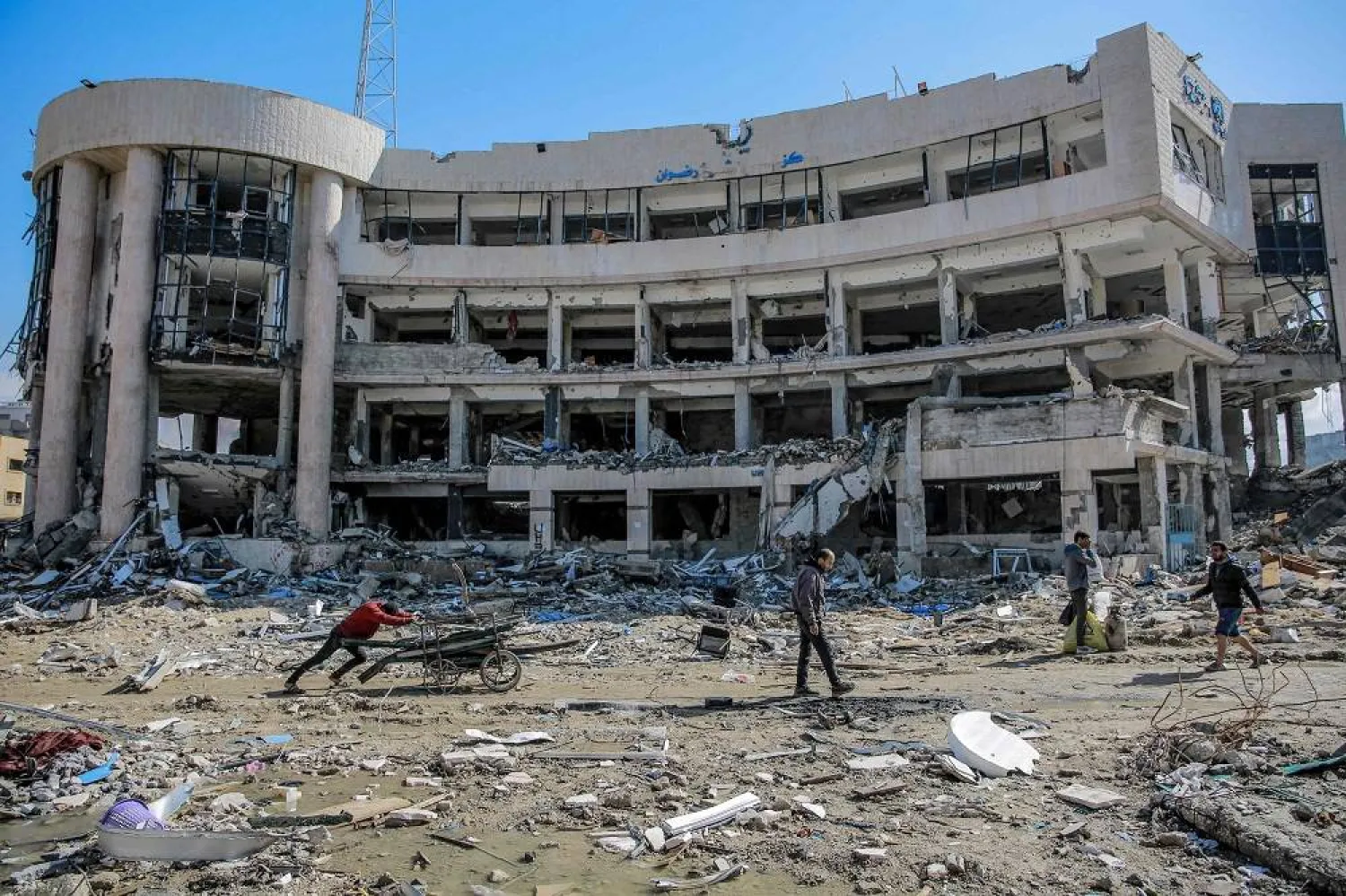 This picture taken on February 3, 2024, shows the UNRWA-run Sheikh Radwan Clinic, destroyed during Israeli bombardment on Gaza City, as battles continue between Israel and the Palestinian militant group Hamas. (AFP)