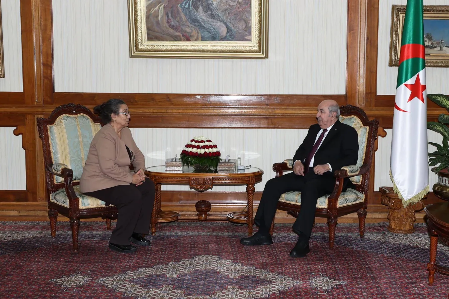 من لقاء جمع بين الرئيس تبون وزعيمة «حزب العمال» في 11 ديسمبر 2023 (الرئاسة)