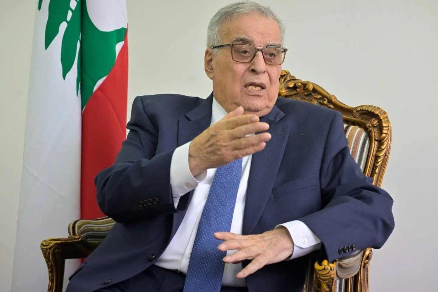 Lebanese caretaker Foreign Minister Abdallah Bou Habib speaks to Asharq Al-Awsat from his office in Beirut. (Asharq Al-Awsat)