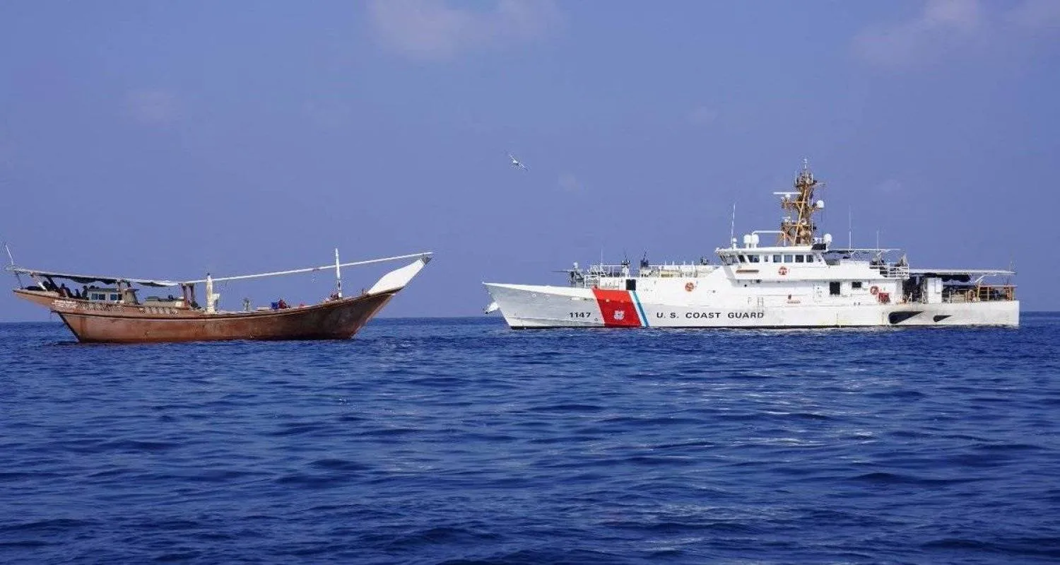 A photo released by the US Central Command about the operation to seize a ship said to be carrying Iranian weapons destined for the Houthi group in Yemen (AFP)