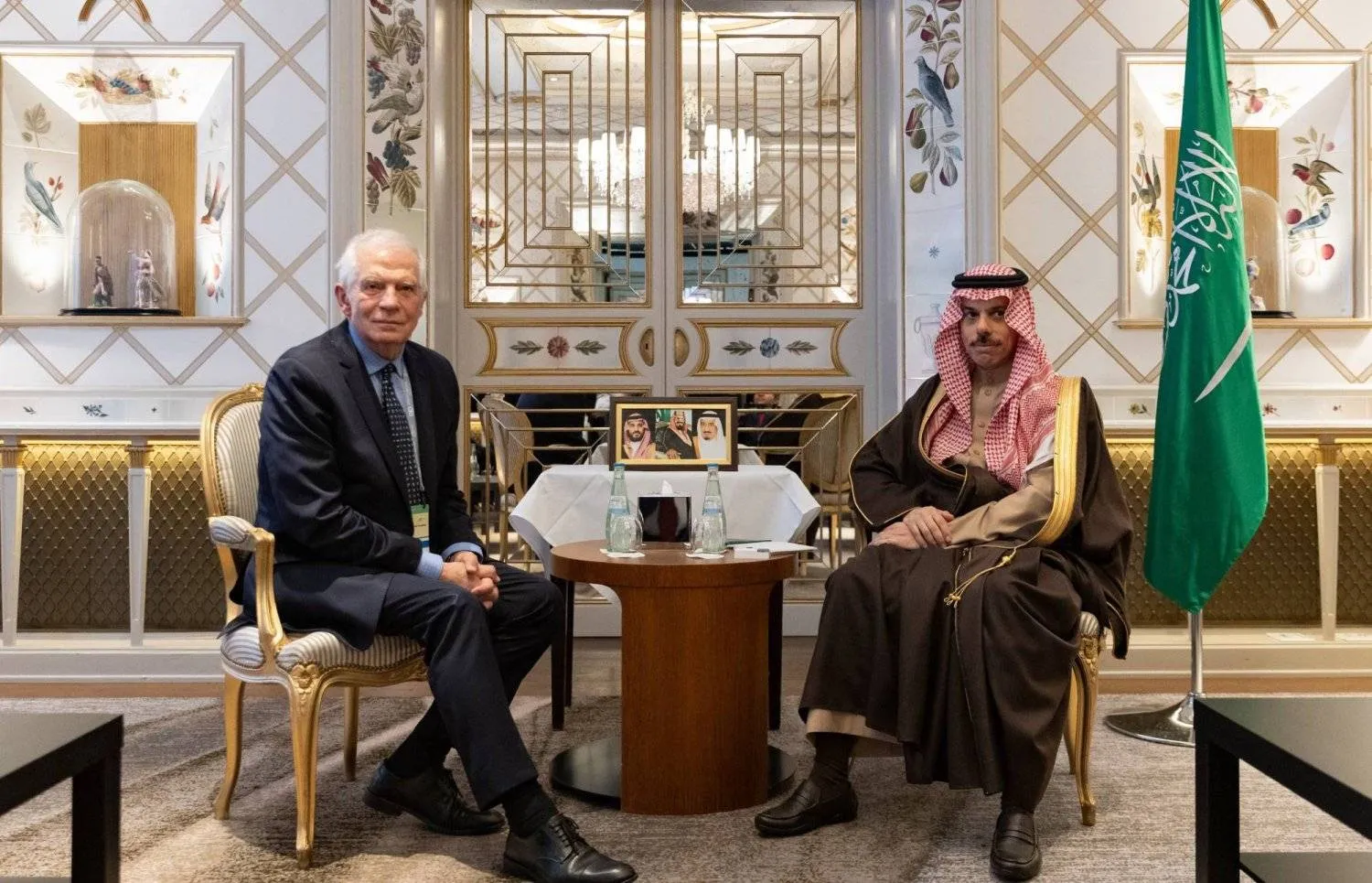Saudi FM Faisal bin Farhan during his meeting with EU's Josep Borrell in Munich (SPA)