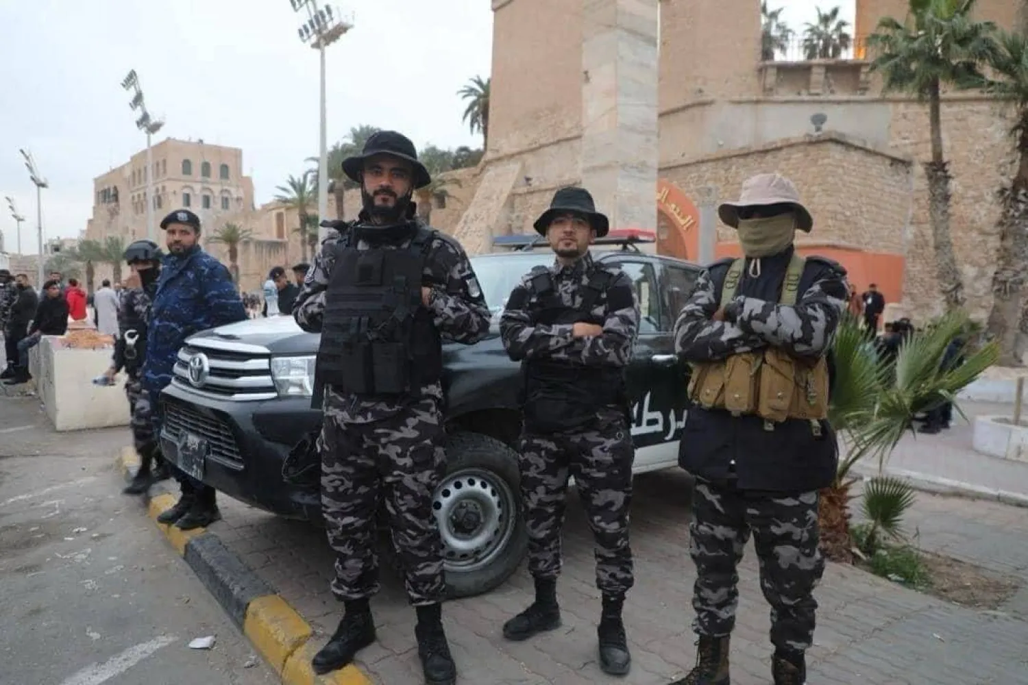 جانب من تأمين «ميدان الشهداء» بوسط طرابلس العاصمة خلال الاحتفال بـ«ثورة 17 فبراير» السبت 17 فبراير (وزارة الداخلية بحكومة «الوحدة»)