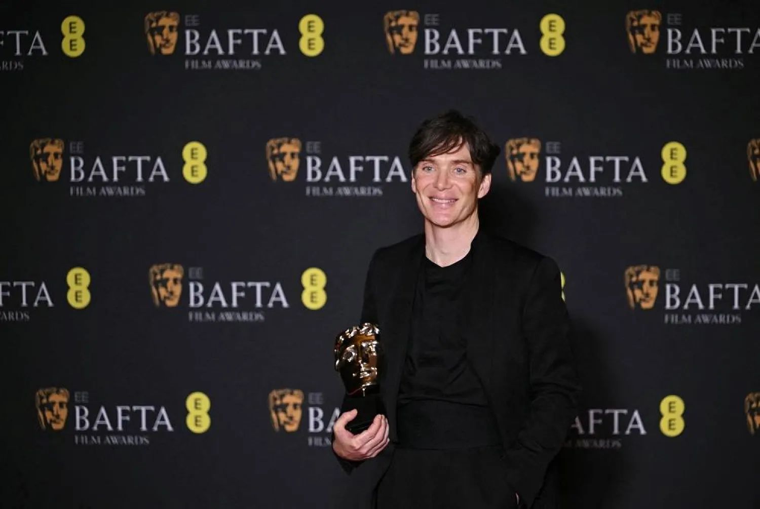 Irish actor Cillian Murphy poses with the award for Best leading actor for his role in "Oppenheimer" during the BAFTA British Academy Film Awards ceremony at the Royal Festival Hall, Southbank Center, in London, on February 18, 2024. (AFP) 