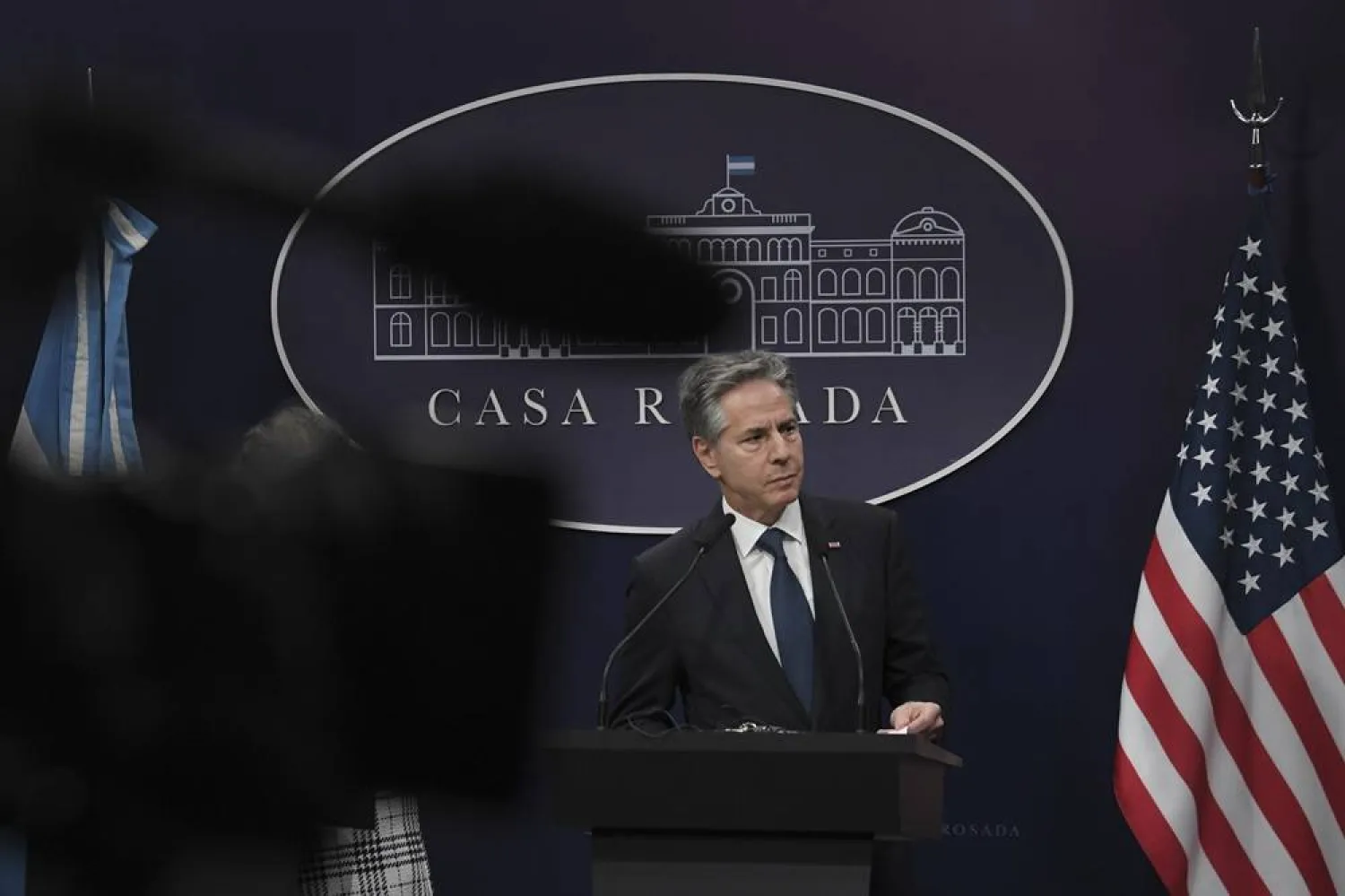 US Secretary of State Antony Blinken attends a press conference at La Casa Rosada government house in Buenos Aires, Argentina, Friday, Feb. 23, 2024. (AP)