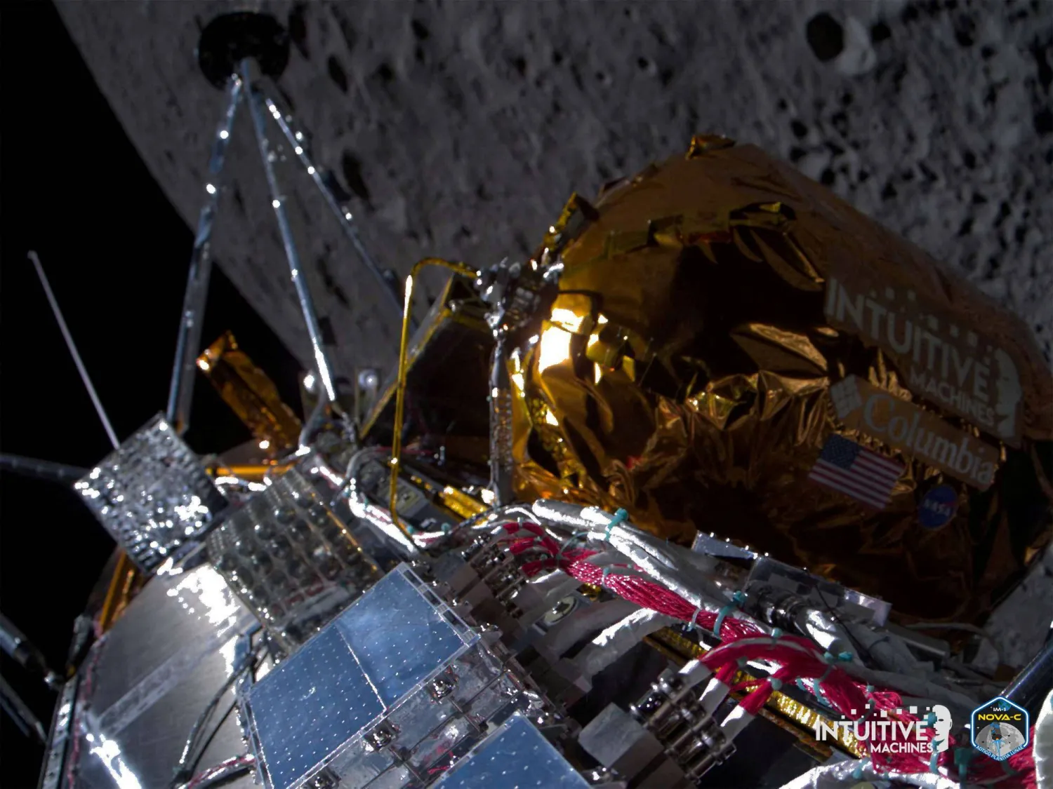 FILE PHOTO: Intuitive Machines' Odysseus spacecraft passes over the near side of the Moon following lunar orbit insertion on February 21, 2024, in this handout image released February 22, 2024. Intuitive Machines/Handout via REUTERS