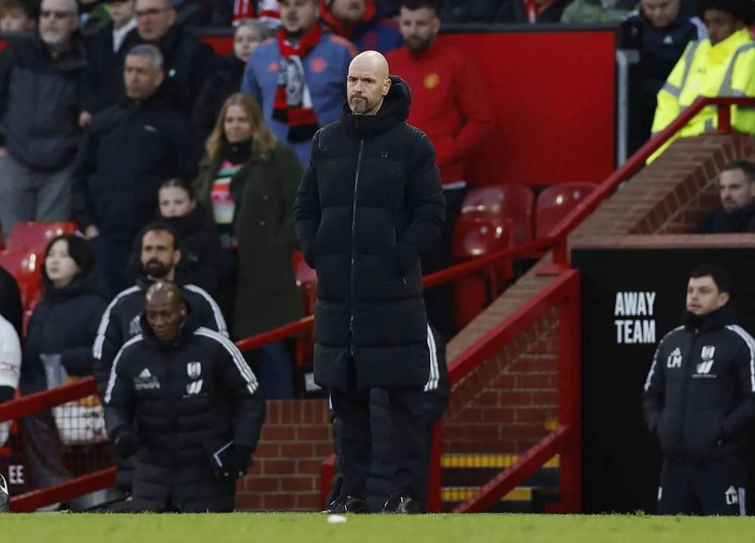 Football - Premier League - Manchester United v Fulham - Old Trafford, Manchester, Britain - February 24, 2024 Manchester United manager Erik ten Hag looks on. (Reuters)