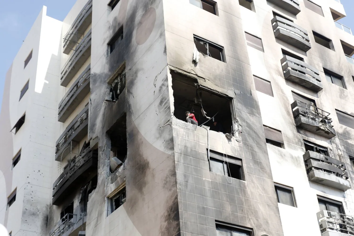 A damaged building following a missile strike in Damascus, Syria, 21 February 2024. EPA/YOUSSEF BADAWI
