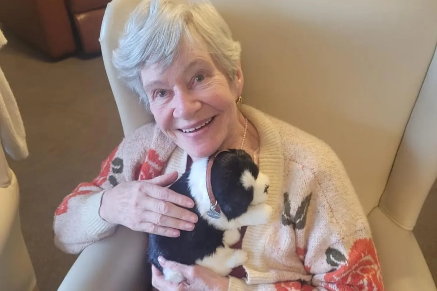 Bakımevi sakinlerine, demans hastalarına yardımcı olmak amacıyla yürütülen bir programın parçası olarak robotik evcil hayvanlar verildi (Belvedere Bakımevi'nden edinildi)