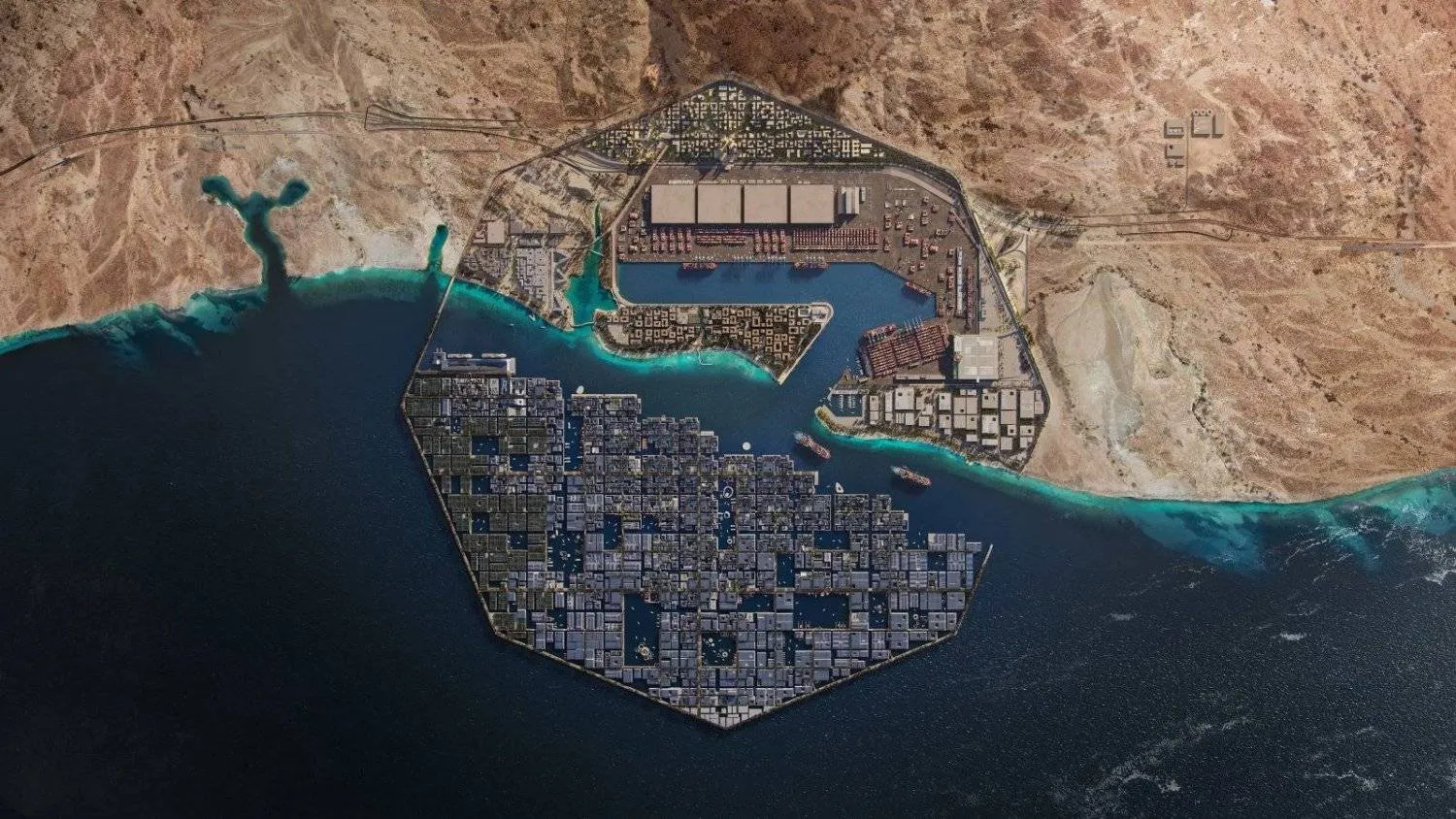 Oxagon industrial city is located in NEOM in northwestern Saudi Arabia. (Asharq Al-Awsat) 