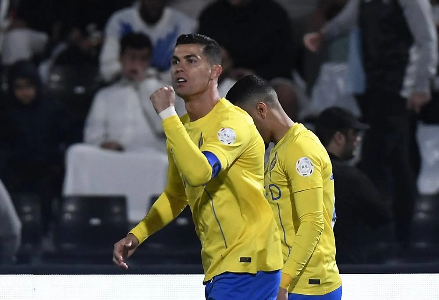Football - Saudi Pro League - Al Shabab v Al-Nassr - Prince Faisal bin Fahd Stadium, Riyadh, Saudi Arabia - February 25, 2024 Al-Nassr's Cristiano Ronaldo celebrates scoring their first goal. (Reuters)