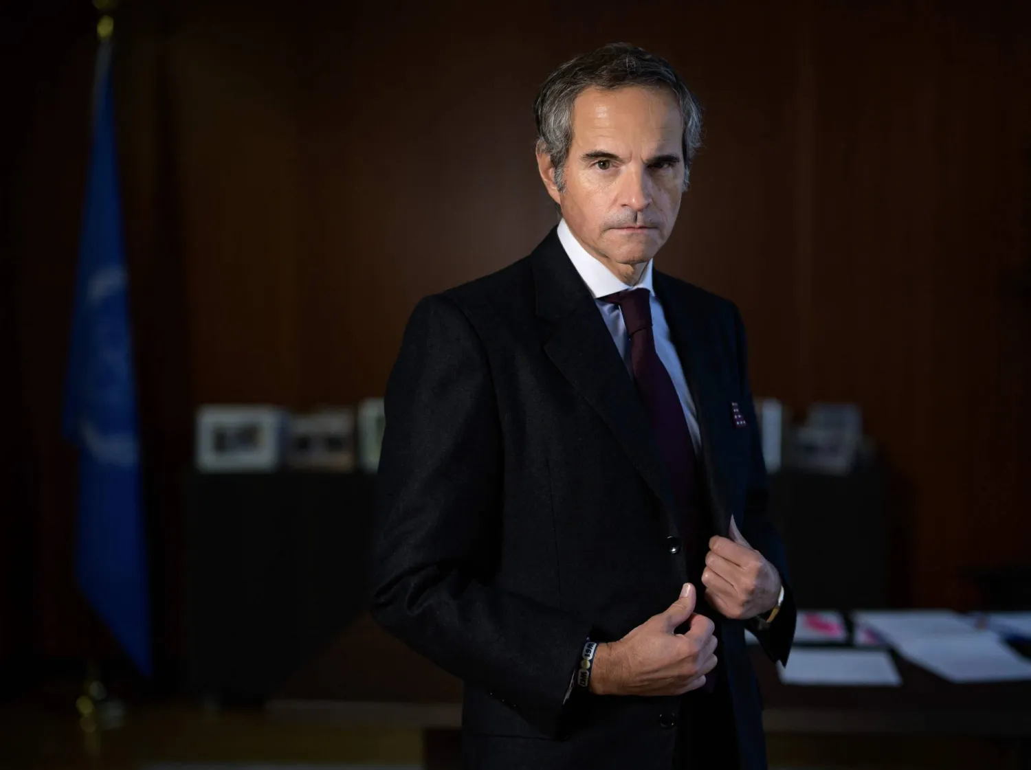 Rafael Grossi, Director General of the International Atomic Energy Agency (IAEA), poses for a picture in his office at the IAEA headquarters in Vienna, Austria on March 01, 2024, ahead of a board of governors of the UN nuclear watchdog to be held on March 4, 2024 in Vienna. (Photo by Joe Klamar / AFP)