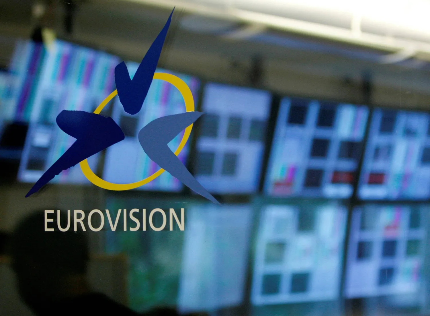 The Eurovision logo is pictured at the entrance of the master room of the European Broadcast Union (EBU) in Geneva November 13, 2007. REUTERS/Denis Balibouse (SWITZERLAND)/File Photo 