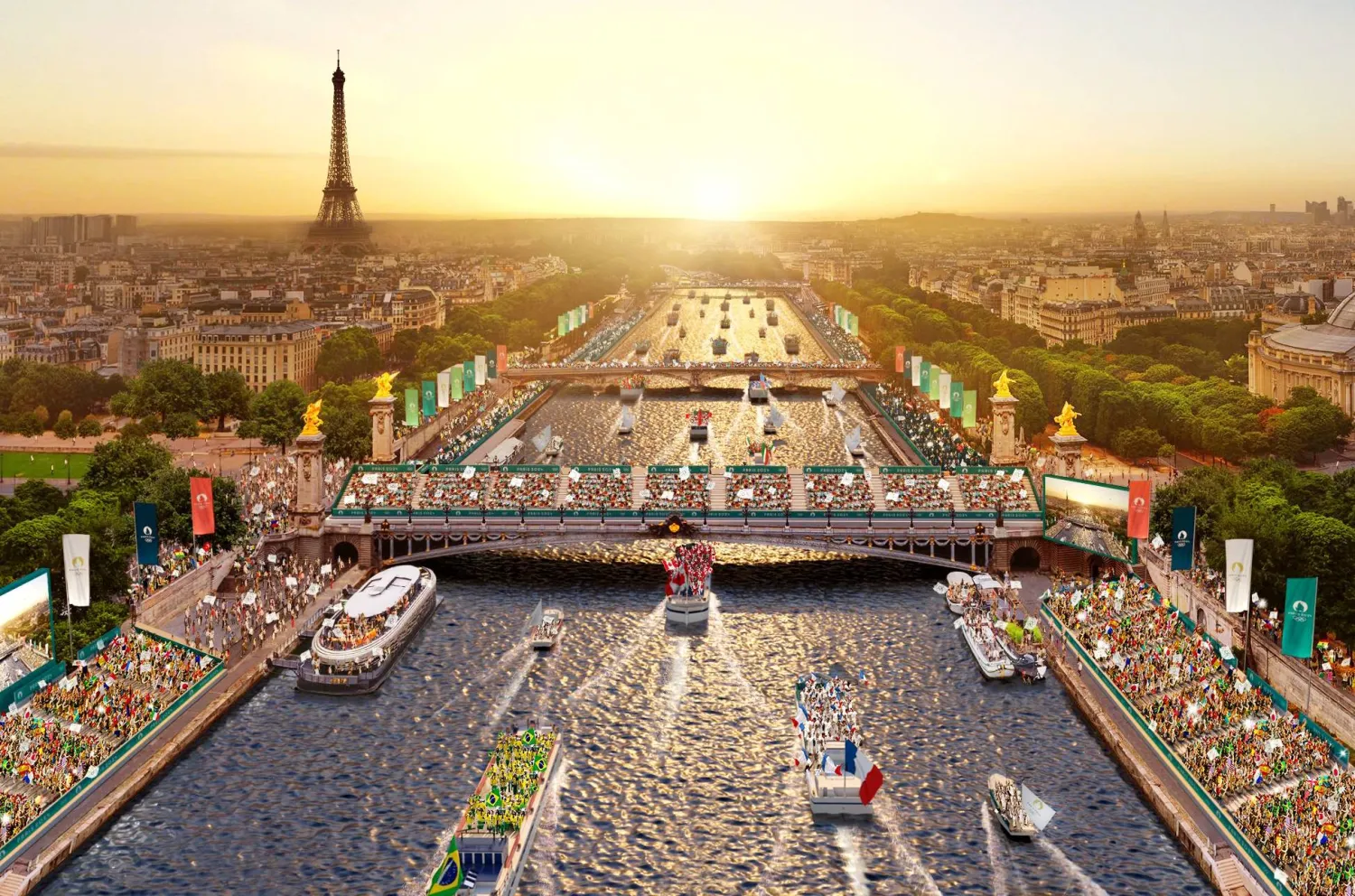 ضوء غروب الشمس على ضفة نهر السين سيكون له دور فعال خلال افتتاح أولمبياد باريس 2024 (أ.ف.ب)