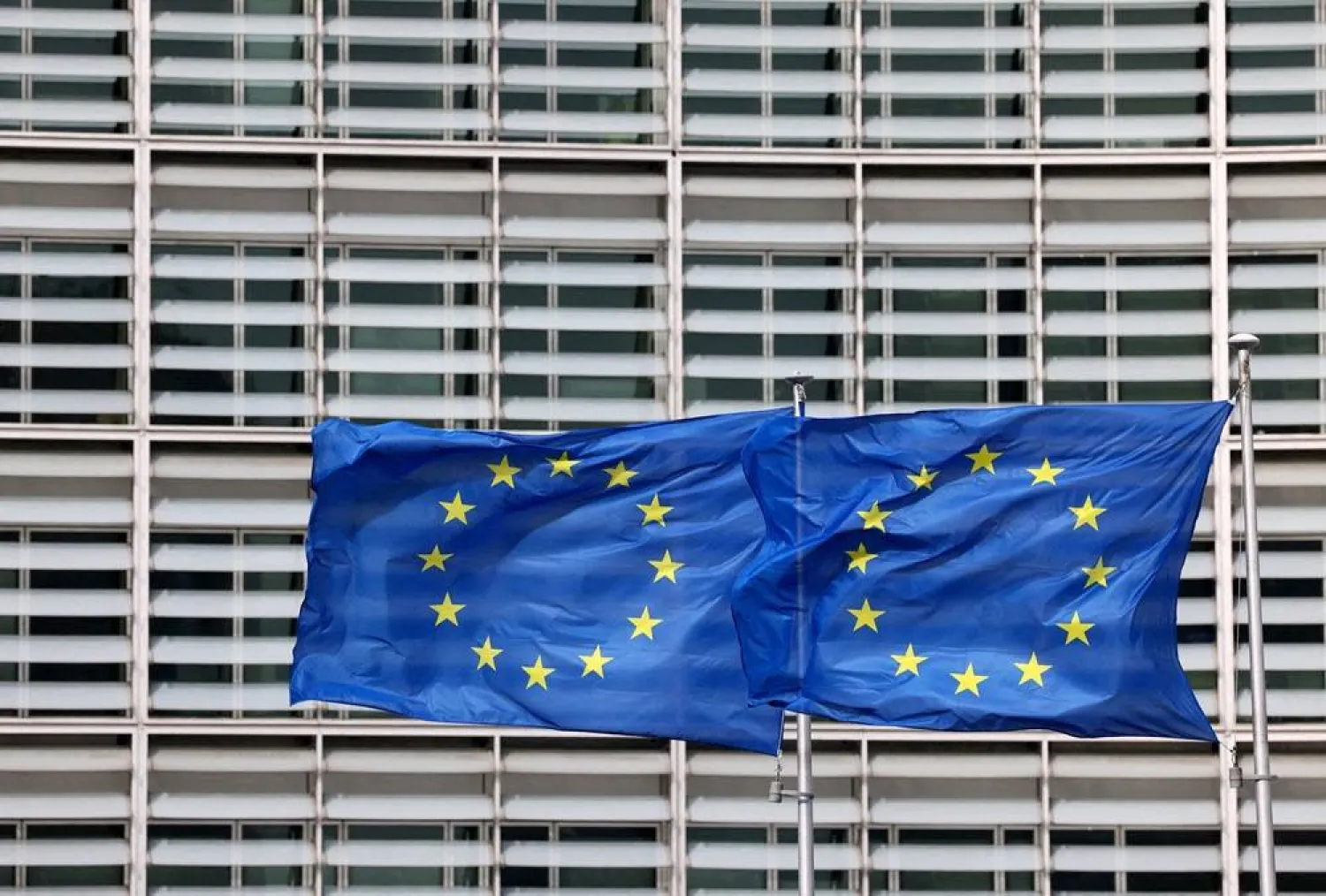European flags fly outside the European Commission headquarters in Brussels, Belgium March 13, 2023. (Reuters)