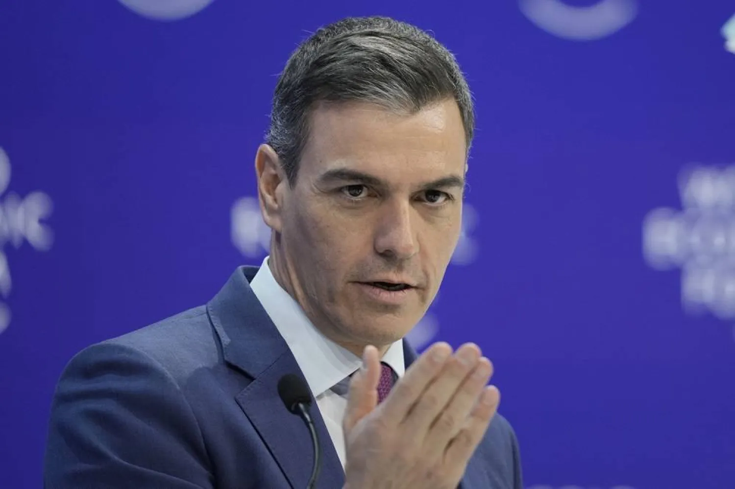 Pedro Sánchez, Spain's Prime Minister delivers his speech at the Annual Meeting of World Economic Forum in Davos, Switzerland, on Jan. 17, 2024. (AP)