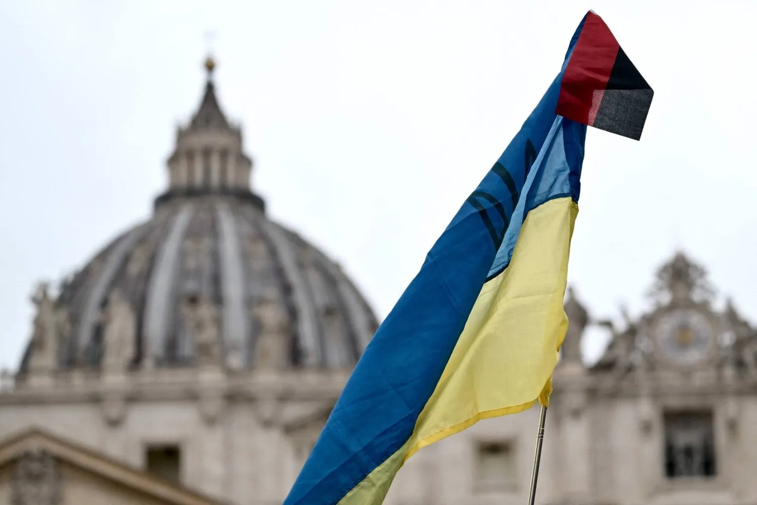 A Ukrainian flag is pictured at St Peter's Square at the Vatican on Sunday (AFP)