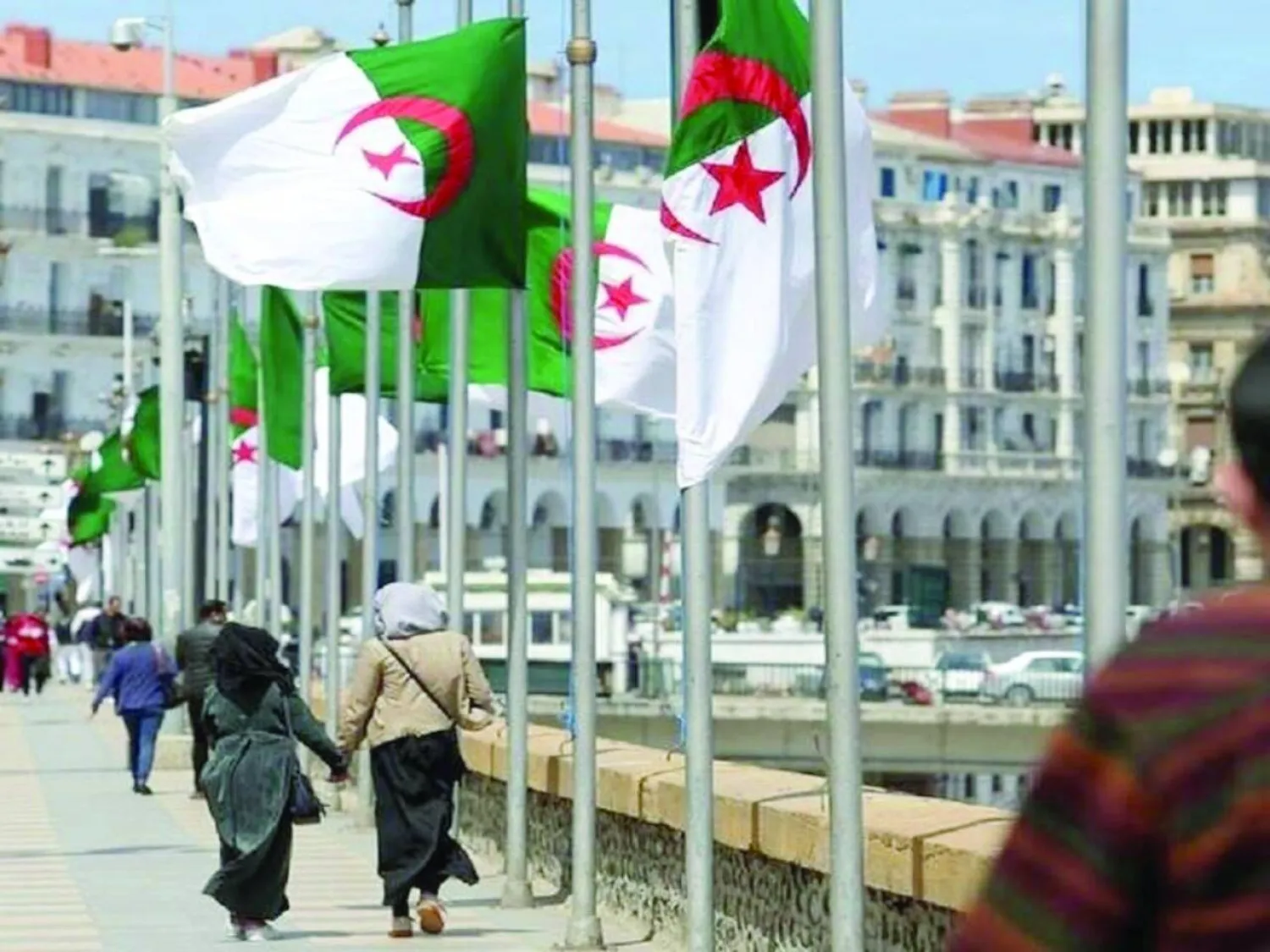 أعلام الجزائر ترفرف في أحد شوارع العاصمة (رويترز)