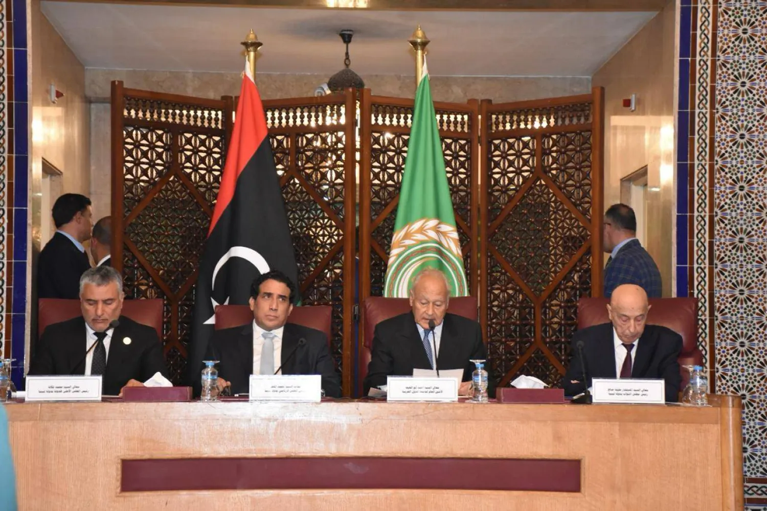 جانب من اجتماع رؤساء المجالس الليبية الثلاثة بالجامعة العربية (الجامعة)