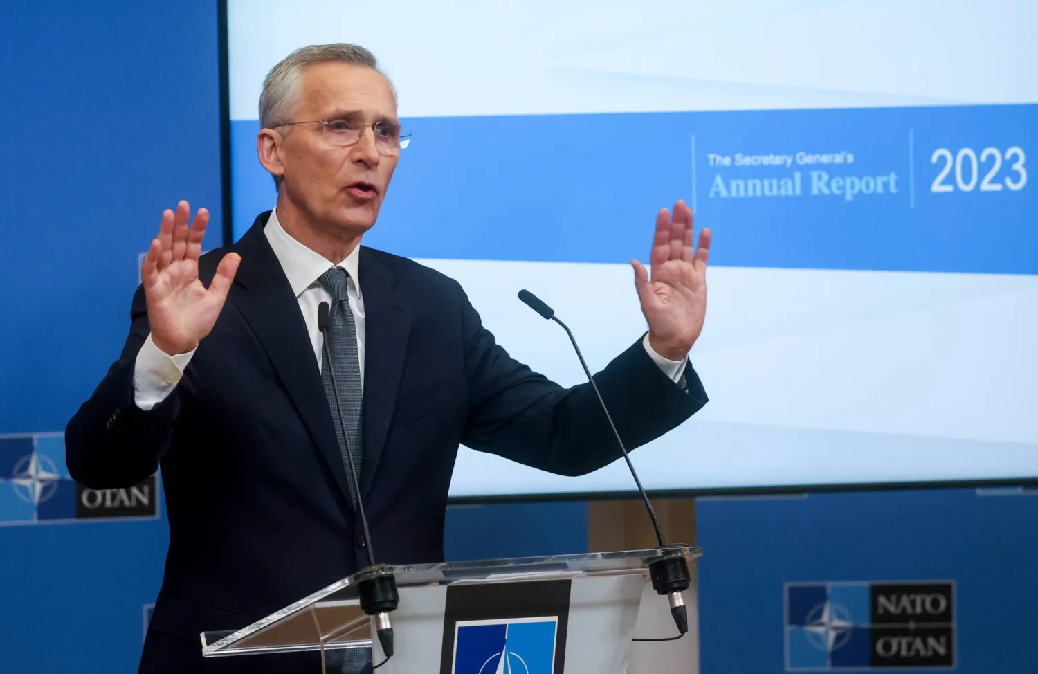 الأمين العام لحلف شمال الأطلسي ينس ستولتنبرغ (إ.ب.أ)