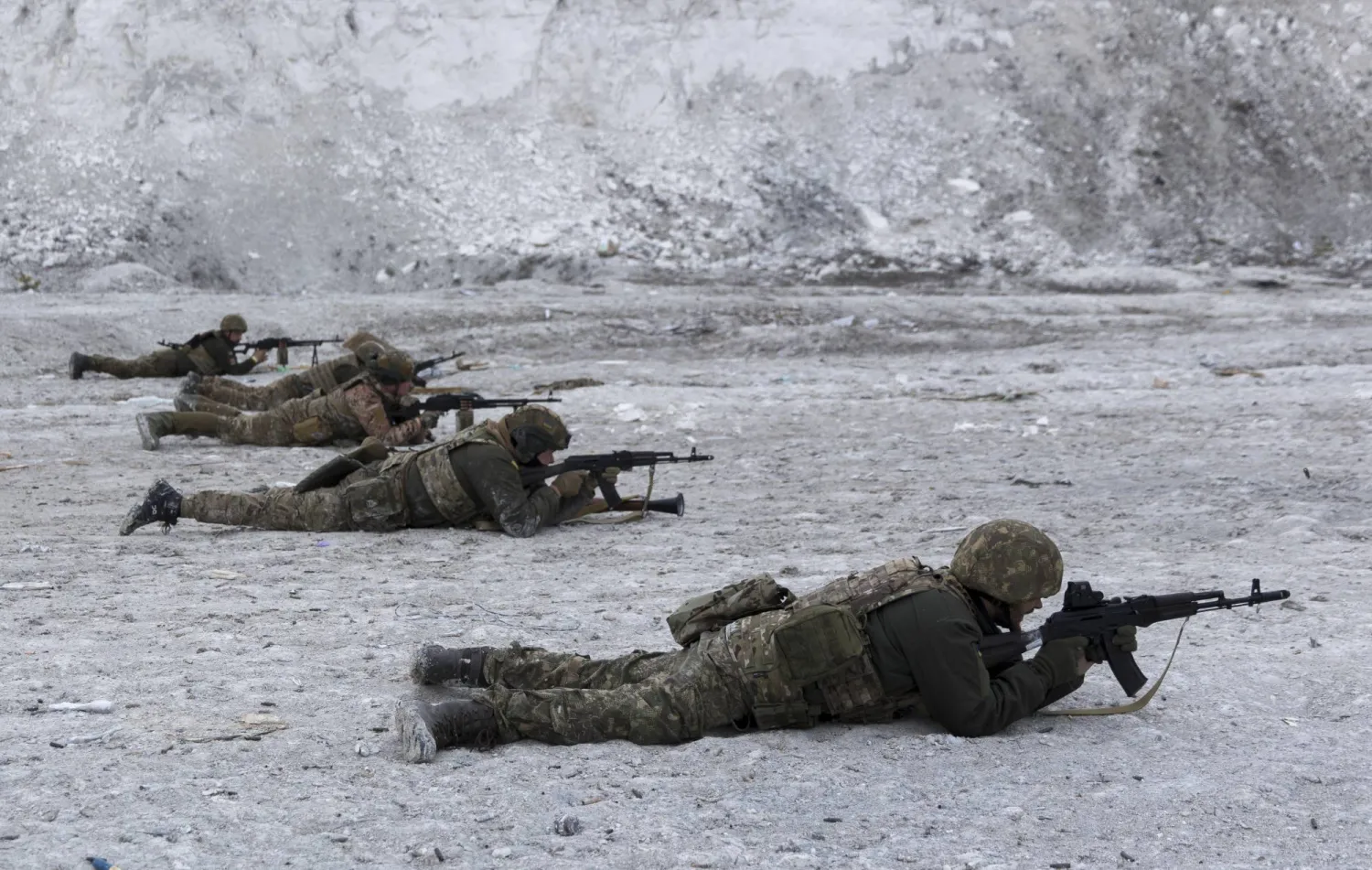 Servicemen of the 18th Sloviansk Brigade of the Donbas battalion of the Ukrainian National Guard attend their training on a shooting range near a frontline in the Donetsk area, Ukraine, 15 March 2924 amid the Russian invasion. EPA/YAKIV LIASHENKO
