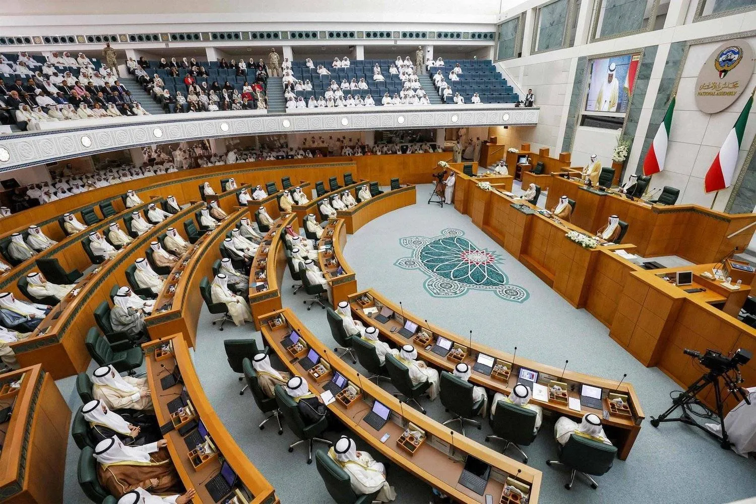 Kuwaiti lawmakers attend the opening ceremony of the 17th parliamentary term at the National Assembly (parliament) in Kuwait City on October 31, 2023. (Photo by YASSER AL-ZAYYAT / AFP)