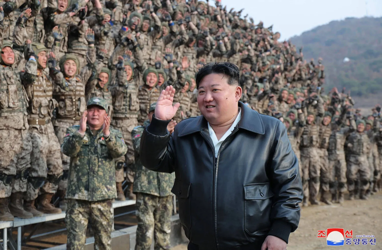 This picture taken on March 15, 2024 and released from North Korea's official Korean Central News Agency (KCNA) on March 16 shows North Korean leader Kim Jong Un inspecting a training of the Korean People's Army at an undisclosed location in North Korea. (Photo by KCNA VIA KNS / AFP) 